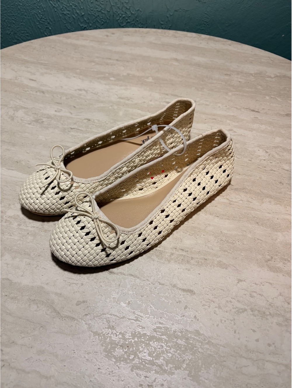 Woven Cream Ballet Flats with Bow Detail